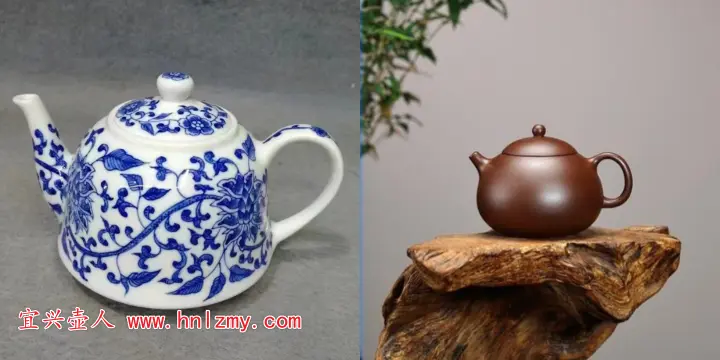 紫砂壶和陶瓷茶壶对比图