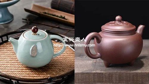 瓷器茶壶和紫砂茶壶